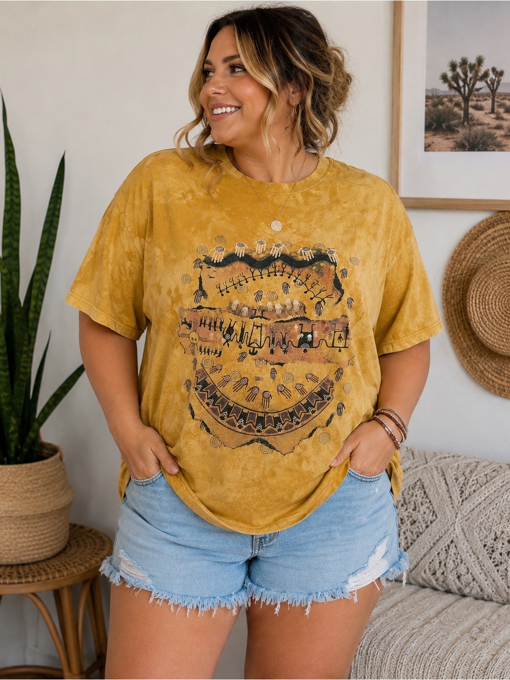 The Mountain Vintage 1999 Ginny Hogan Tribal Cave Art Graphic T Shirt 2XL
